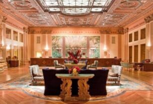 The stunning interior of the Millennium Biltmore Hotel, showcasing its elegant architecture and festive decorations.